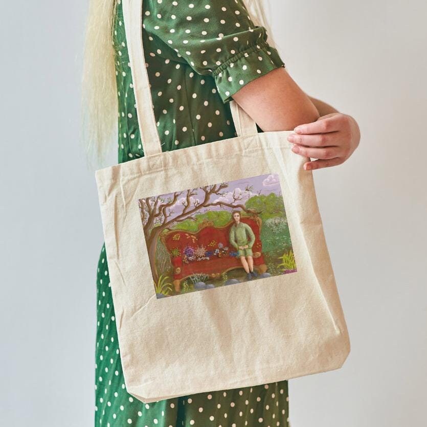 Eco-Friendly Tote Bag with Hand Drawn Design, Unique Nature Art Tote, Reusable Shopping Bag, Sustainable Gift, Gift for Mom, Gift Art Lovers