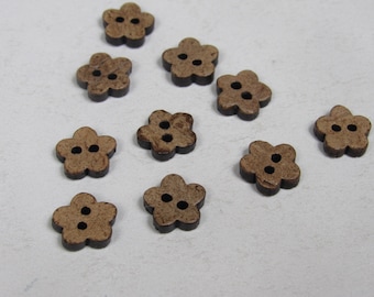 10 Small Dark 11mm Flower Shaped Coconut Buttons