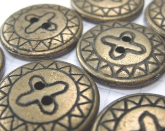 10 Flat Patterned Bronze Buttons