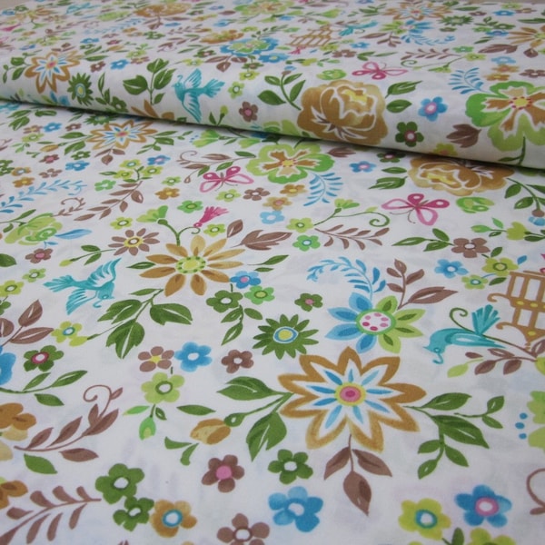 Chinoise White Aqua Mustard Fabric Fat Quarter