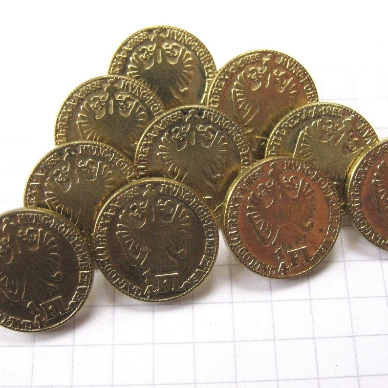 10 Small Gold Coin Buttons Etsy