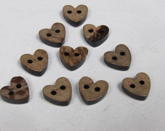 10 Small 10mm Heart Shaped Coconut Buttons