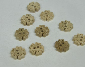 10 Small 11mm Flower Shaped Coconut Buttons