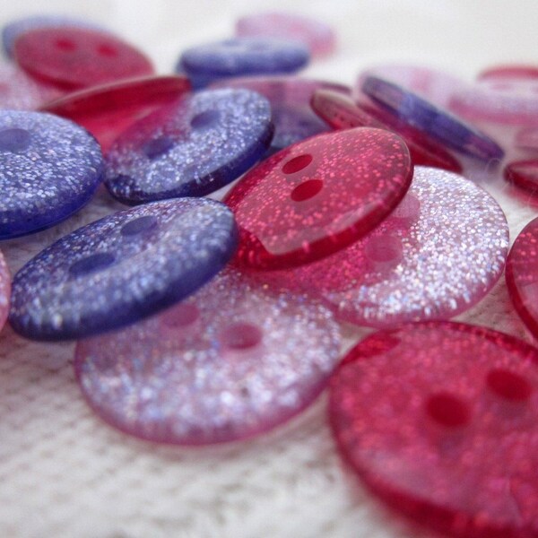 30 Small Berry Pink Glitter Buttons