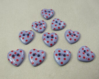 10 Pastel Purple Spotty Heart Buttons