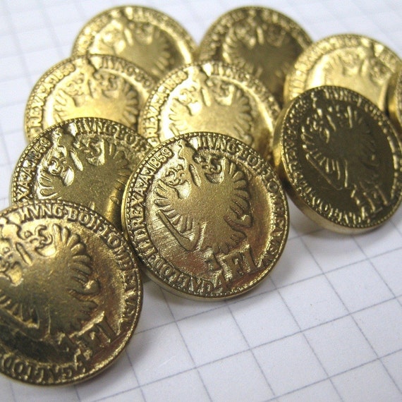 10 Small Gold Coin Buttons Etsy