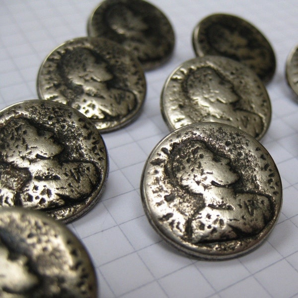 10 Small Silver Roman Emperor Buttons