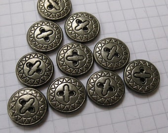 10 Small Flat Patterned Silver Metal Buttons