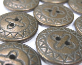 10 Flat Patterned Copper Buttons