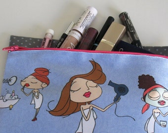 zipper pouch, clutch, purse, woman, makeup bag, light purple, cosmetic, pencil case