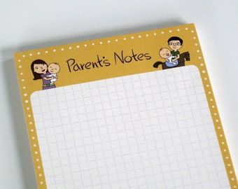 magnetic parent's notes notepad, cute, new mom, new baby, illustration, list, shower gift, to do list