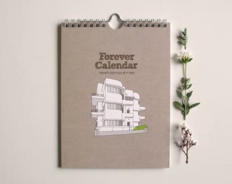 birthday calendar with bauhaus architecture illustrations