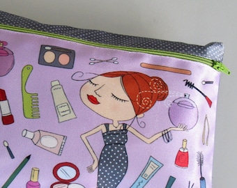 zipper pouch, clutch, purse, woman, makeup bag, light purple, cosmetic