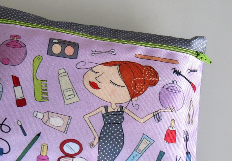 zipper pouch, clutch, purse, woman, makeup bag, light purple, cosmetic image 1