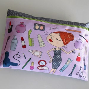 zipper pouch, clutch, purse, woman, makeup bag, light purple, cosmetic image 4