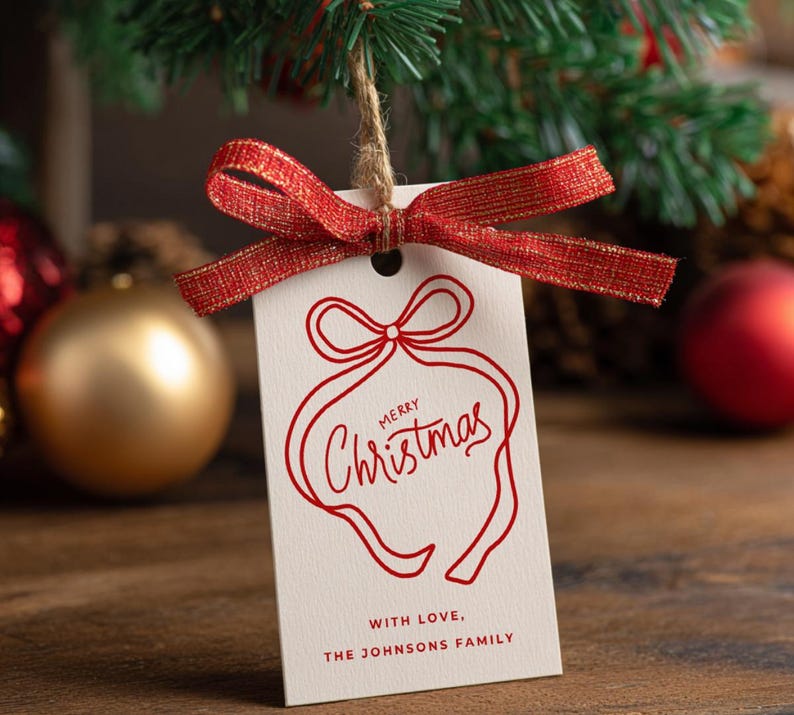 Red Bow Christmas Gift Tag Template, Merry Christmas Favor Tags ...