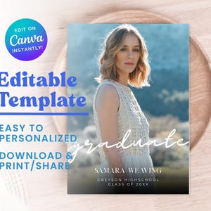 Modern Graduation Announcement Card, Minimalist Senior Announcement Card, Editable Graduation Party Invite, Multiple Photo Graduation Card
