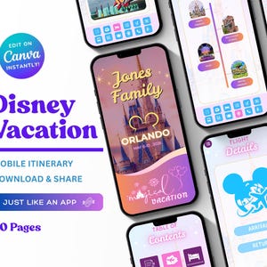 Itinerario digital de viajes de vacaciones en WDW, Canva, Agencia de viajes, Viajes familiares, Itinerario móvil de WDW, Itinerario de viaje, Guía de viajes