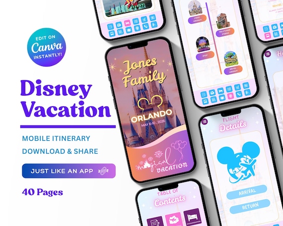 WDW Vacation Travel Digital Itinerary, Canva, Travel Agent Agency, Family Travel, WDW Mobile Itinerary, Trip Itinerary, Travel Guide