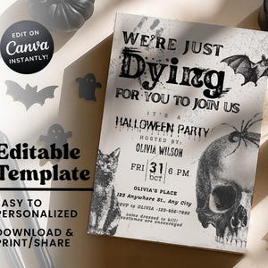 Vintage Halloween Invitation Template, Digital Download, Instant Download, Printable Halloween Invite for Adults, Halloween Party Invitation