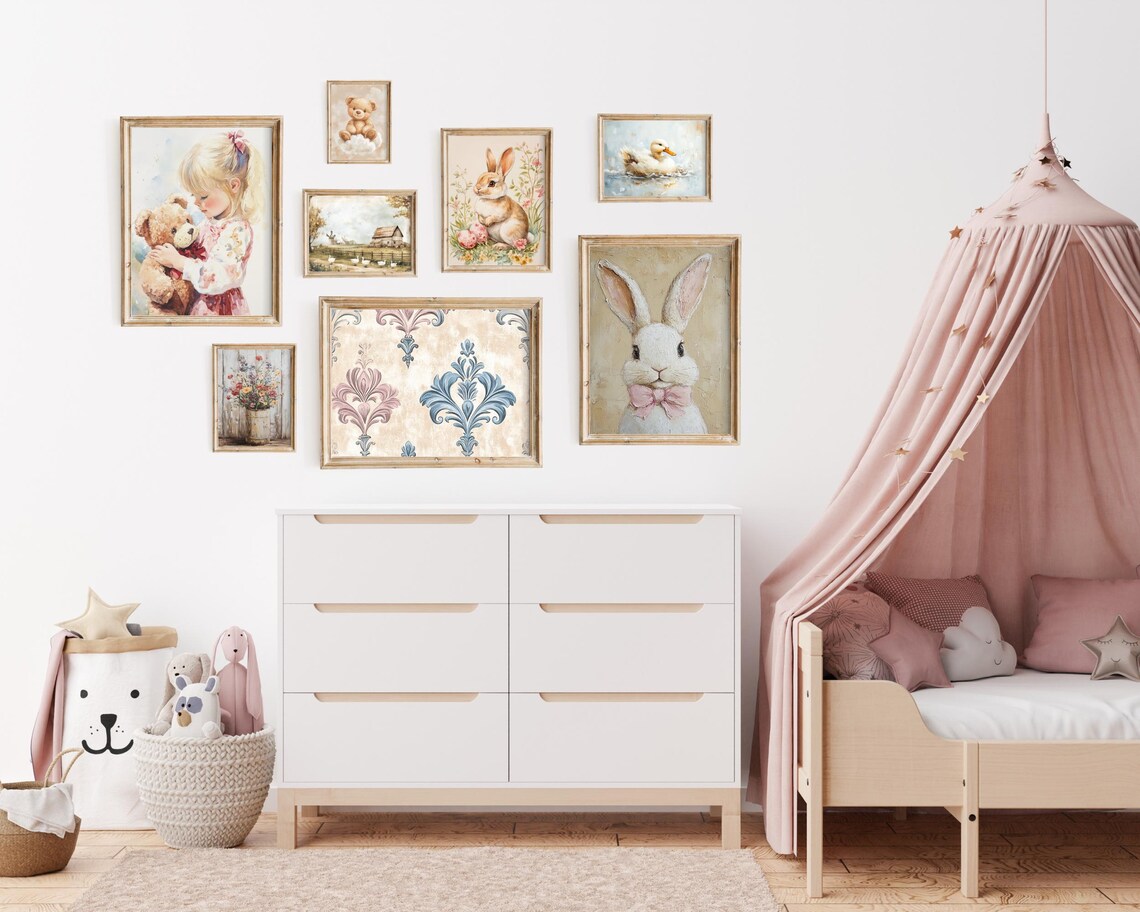 Vintage Nursery Prints -animal Calm Gallery Wall Set -100 Vintage ...