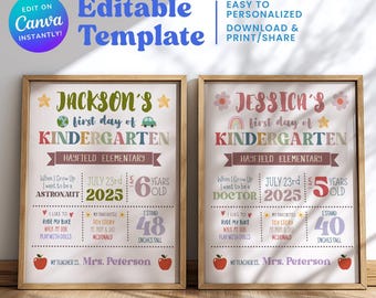 Editable Back to School Sign Reusable Personalized Signs Template Instant Digital Download Boho Kids gift First Day of School Sign Printable