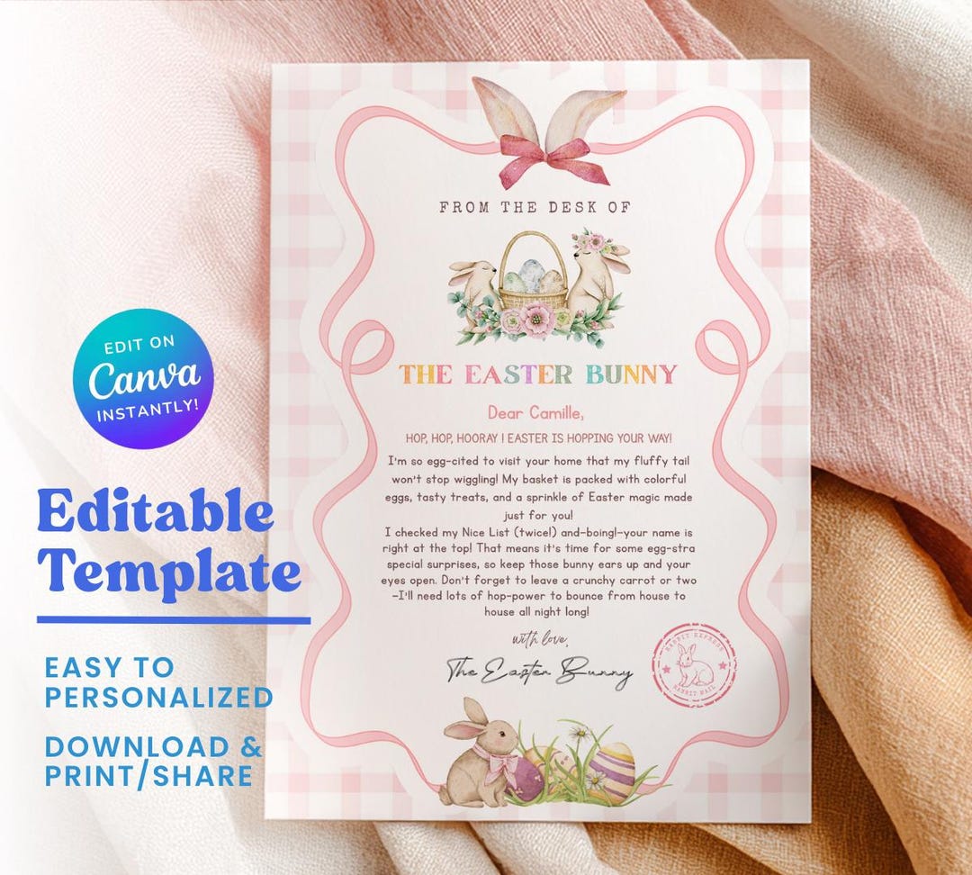 Editable Easter Bunny Letter, Instant Download, Personalized Printable ...