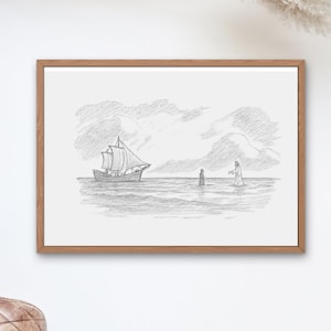 Walk on Water (Peter and Jesus), Bible Sketches, WALL Art, Bible Art, Jesus Art, DIGITAL PRINT!!