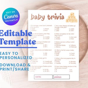 Baby Shower Trivia Game | Baby Shower Games | Baby Shower Trivia Template | Trivia Questions | Trivia Game Template | Baby Template