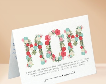 PRINTABLE Mom, I Am Forever Thankful For Everything You Are & All That You Do - Sentimental Card Mom, Mother's Day Card, Birthday Card Mom