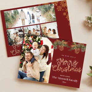 Plantilla de tarjeta fotográfica navideña Árbol de Navidad imprimible Descargar plantilla editable Corjl, Tarjeta fotográfica, Tarjeta navideña con foto Feliz Navidad