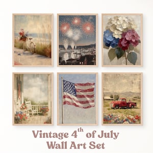 Printable Independence Day Wall Art Set of 6, Patriotic Wall Art | S113, Vintage American Prints, American Flag Print, 4th of July Painting