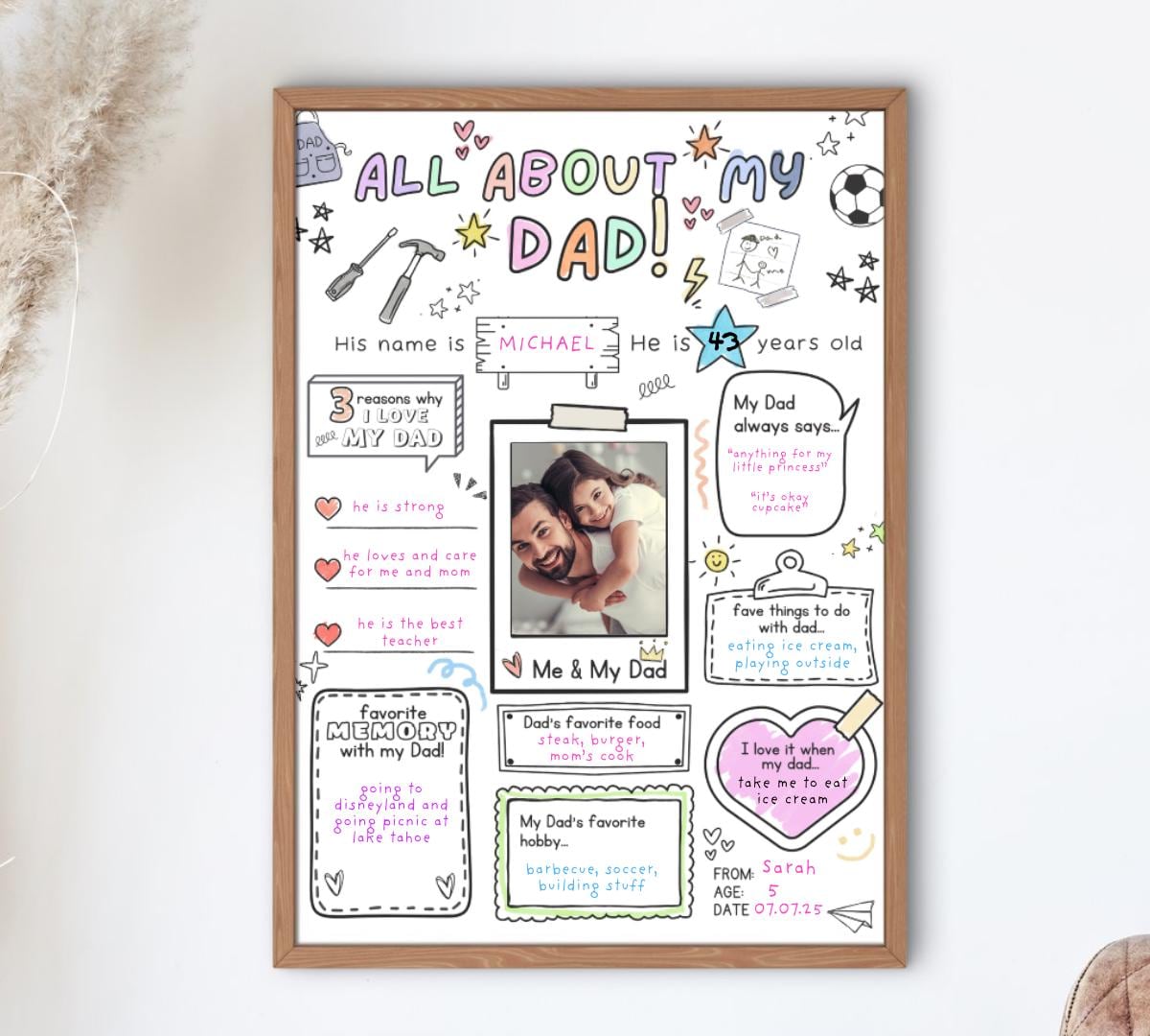 All About My Dad Printable Fathers Day Questionnaire Dad Gift From Kids ...