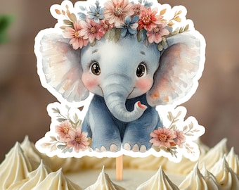 PRINTABLE Elephant Centerpieces Pink Elephant Cake Topper Elephant Cutout Girl Elephant Baby Shower Decorations NOT Editable