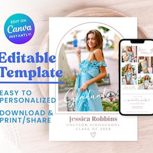 Editable Graduation 2025 Template, Modern Graduation Announcement Template, Minimalist Graduation Announcement