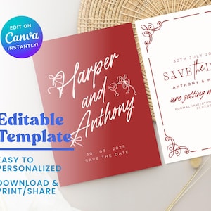 Canva Romantic Red Save the date Template, &quot;Save Our Date&quot; Wedding Invitation – Sabrina Style, Romantic Red & Cream Save the Date Template