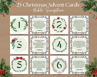 Printable Advent Scripture Cards, Bible Verse Card, Christmas Countdown, Nativity Printable, Kids Advent Calendar, Christian Advent Calendar