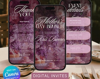 Mother’s Day Brunch Invite, Boho Floral Digital Event Itinerary, Animated Video Invitation, Mom and Mimosa's, Happy Mother’s Day Flyer