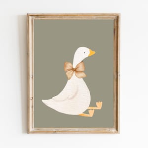 Silly Goose Wall Art Sage Green Nursery Decor Pink Coquette Room Decor Green Girl's Room Goose Print Cute Goose Poster Farm Animal Printable