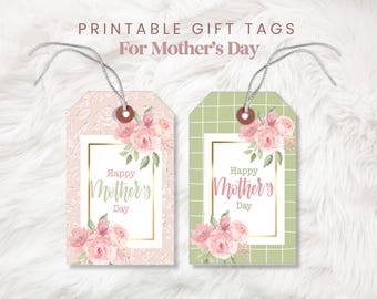 Happy Mother's Day afdrukbare tag Moederdag tag cadeau tag Moederdag tag bloemen blush roze en zwart Instant Download Jpeg