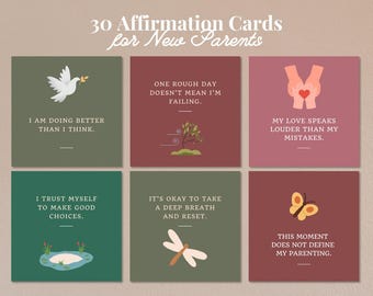 New Parent Affirmation Cards | 30 Printable Positive Affirmations | New Mom Affirmations | Postpartum Positivity | Motherhood | Baby Gift