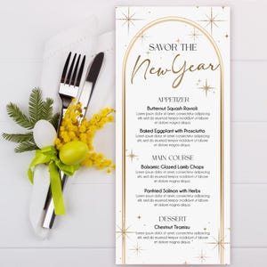 Vigilia / Menu di Capodanno stampabile modificabile, Modello di menu di Capodanno, Festa di Capodanno, Modello di menu stampabile, Menu di Capodanno fai da te