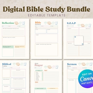 Digital Bible Study | Printable | Digital Bible Template | Notability|  Bible Summary | SOAP Journal | GoodNotes | Faith Reflection