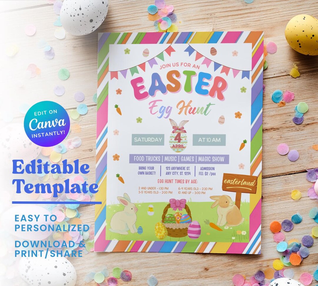 Editable Easter Egg Hunt Flyer Template, Printable Easter Egg Hunt ...
