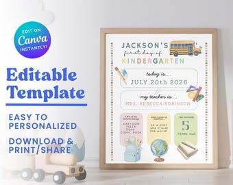 Editable First Day of School Sign, Printable Sign, Back to School Printable, Personalized First Day of School Sign