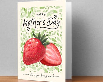 Printable Mother’s Day Card Template, Happy Mother’s Day, Strawberry, Instant Download