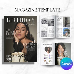 Personalized Birthday Magazine Template, Bestie Sister Gift, Birthday Fashion Cover, Gift for Best Friend, Canva Editable Birthday Magazine