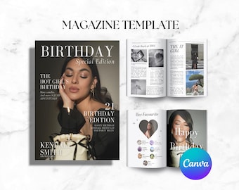 Personalized Birthday Magazine Template, Bestie Sister Gift, Birthday Fashion Cover, Gift for Best Friend, Canva Editable Birthday Magazine