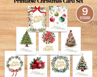 Watercolor Christmas Cards Set, Digital Download, 9 bestseller designs for 2025 Holidays Decor