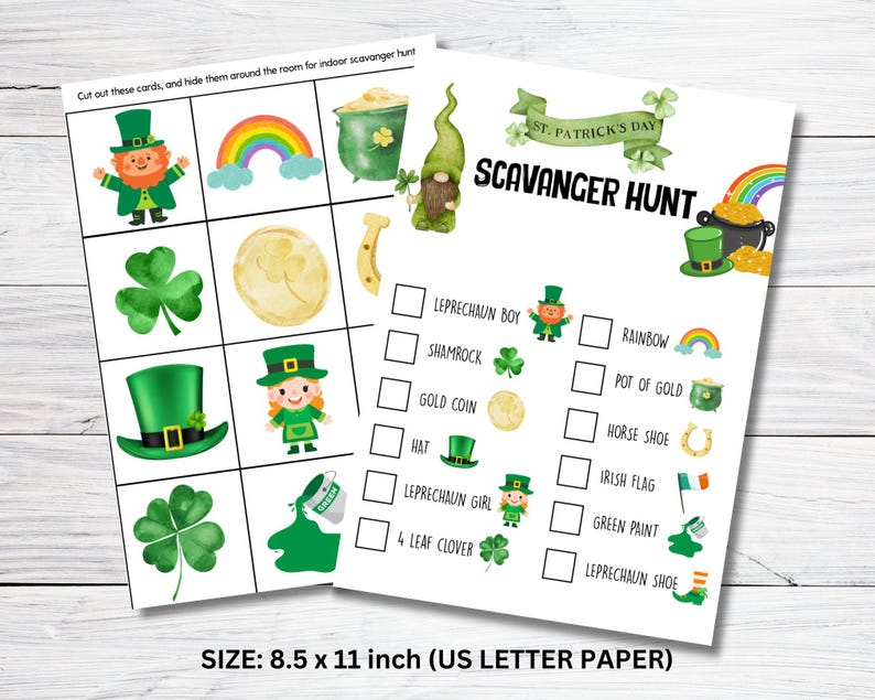 St. Patrick's Day Scavenger Hunt With Picture Cards to Hide, Saint ...